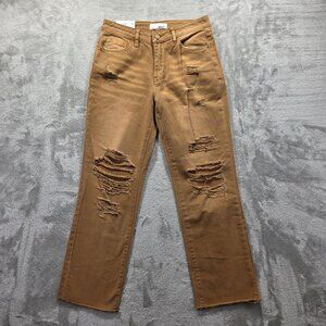 Vervet Jeans Womens 26 Brown High-Rise Straight Norah Distressed Raw Hem Denim